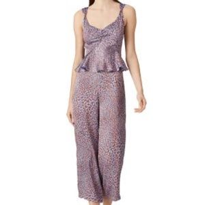 Rent The Runway Sz 4 USA Waverly Grey Blue Peplum leopard Ruffle Jumpsuit